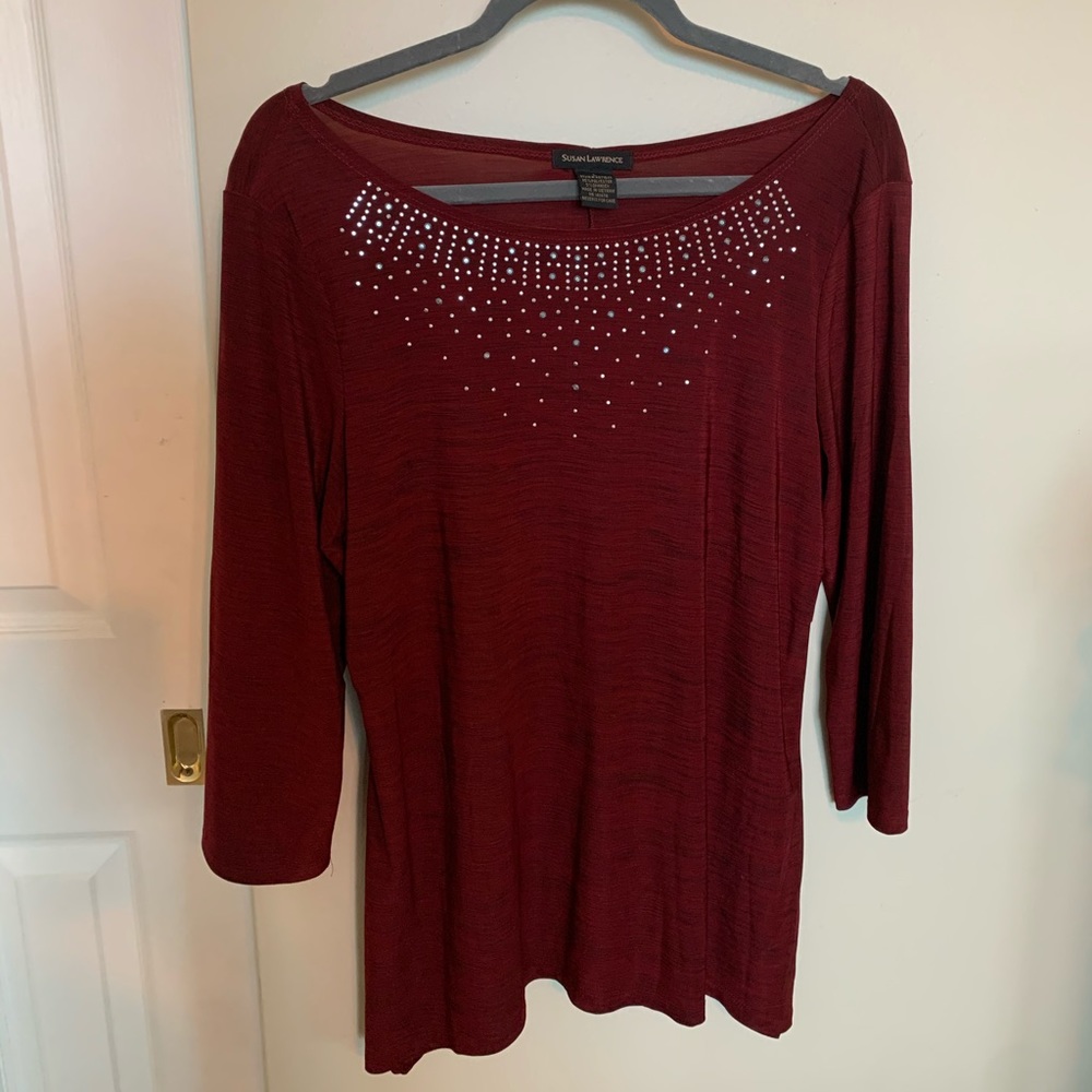 Dark Red Susan Lawrence Top with Sequins - 3/4 SL